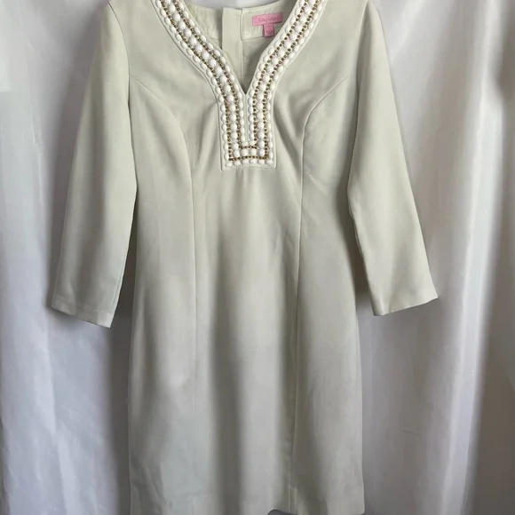 Lilly Pulitzer Women’s Bennett Shift Bead Jewel Dress Cameo White 2 - Picture 3 of 12
